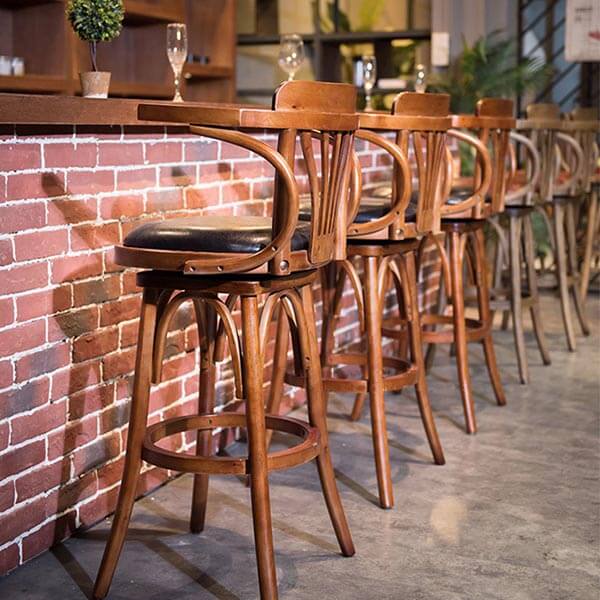 Restaurant Bar Stool With Arms Swivel, Wooden Pub Chairs With Arms