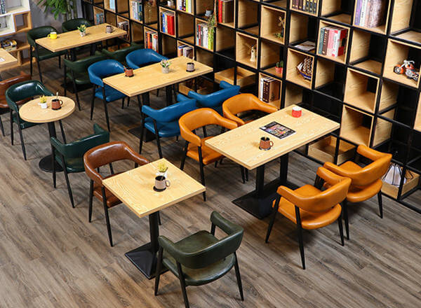 Restaurant steel base dining tables and chairs