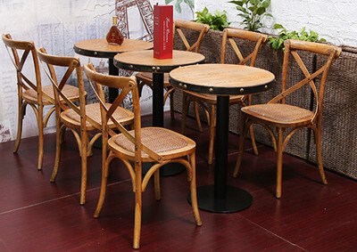 Cross back restaurant dining chair and table