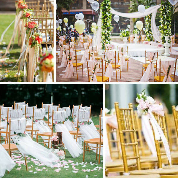 gold chiavari chairs with sash for weddings