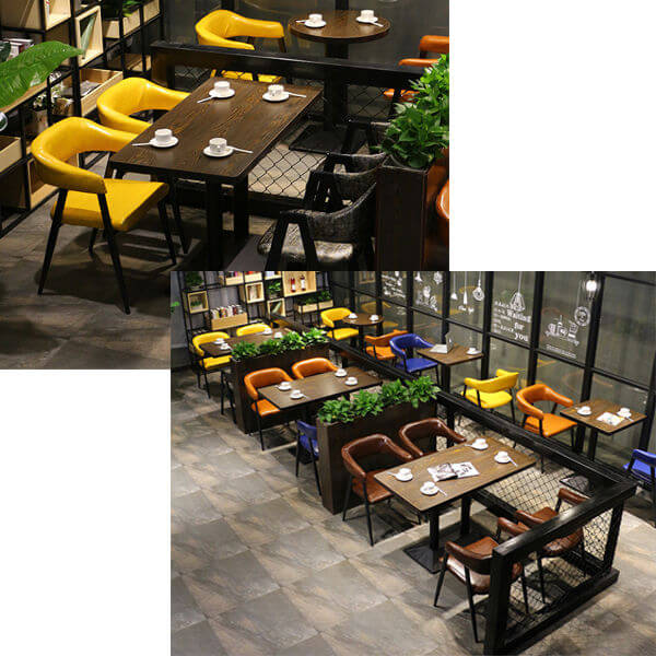 Industrial metal restaurant chairs and tables set
