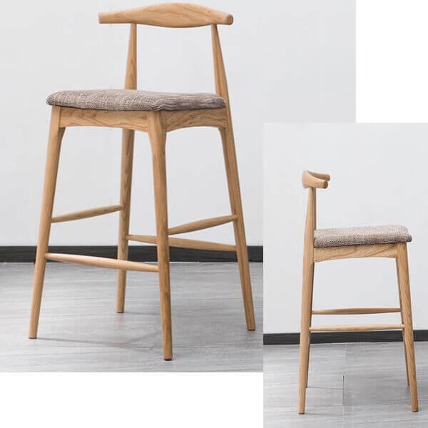 Natural color elbow stool with fabirc cushion