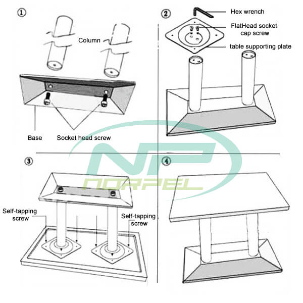Installation guide of metal long table base and top