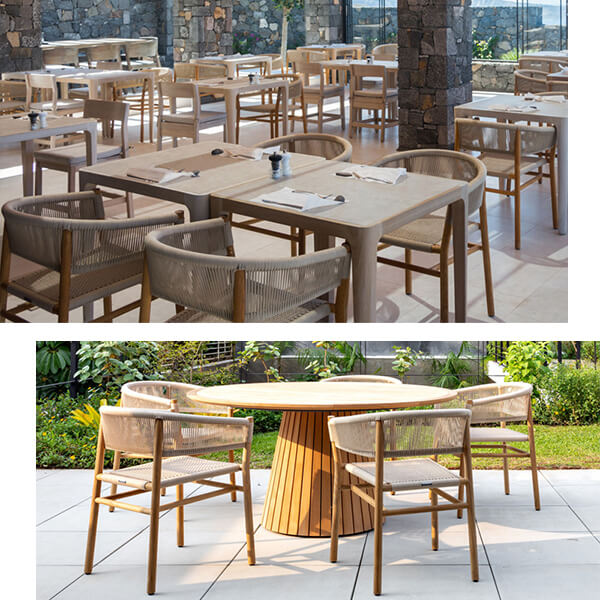 teak and braid rope outdoor dining set