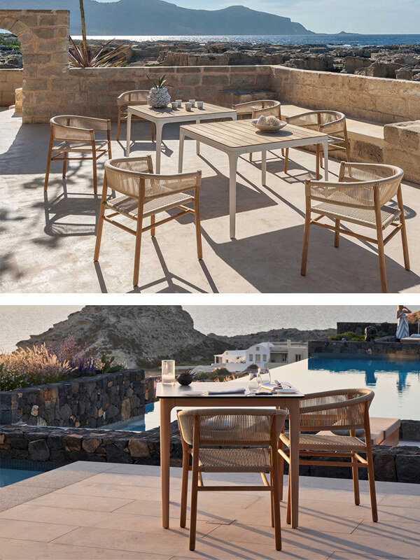 teak and rope outdoor dining chairs