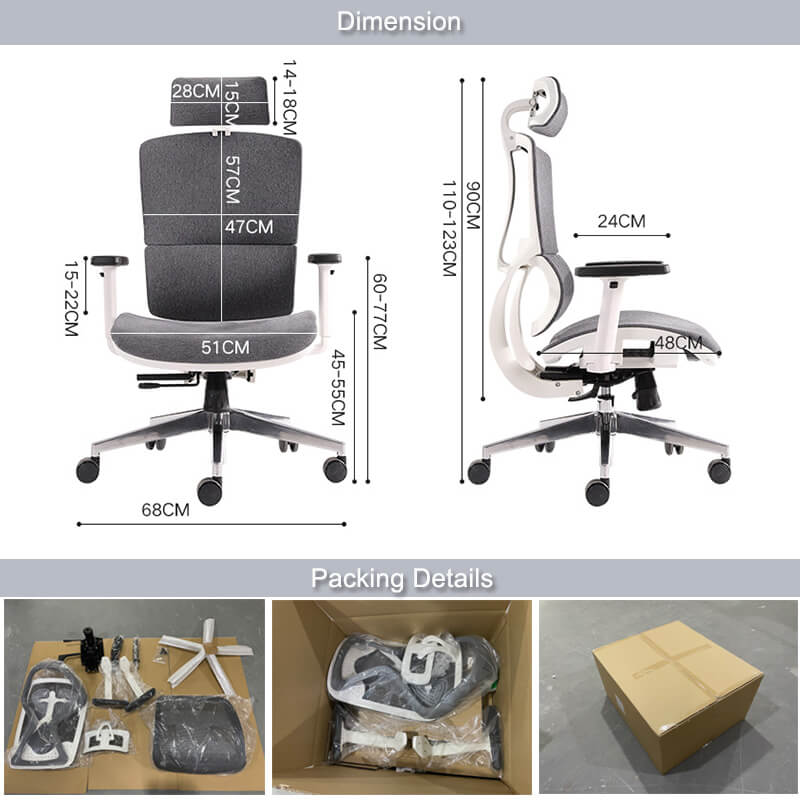 Dimension and packing details of mesh computer chair YS-0917S