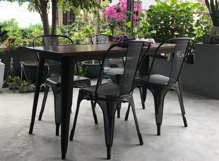 Industrial metal dining table and chairs set