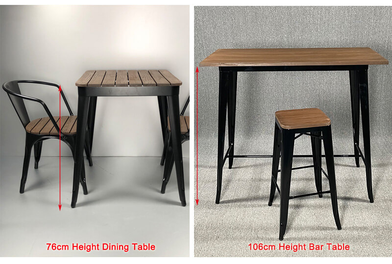 Height of metal dining tables