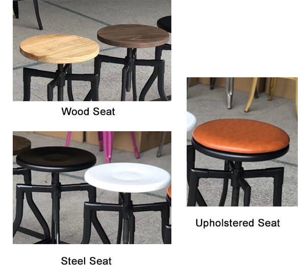 Seat options for adjustable swivel stool