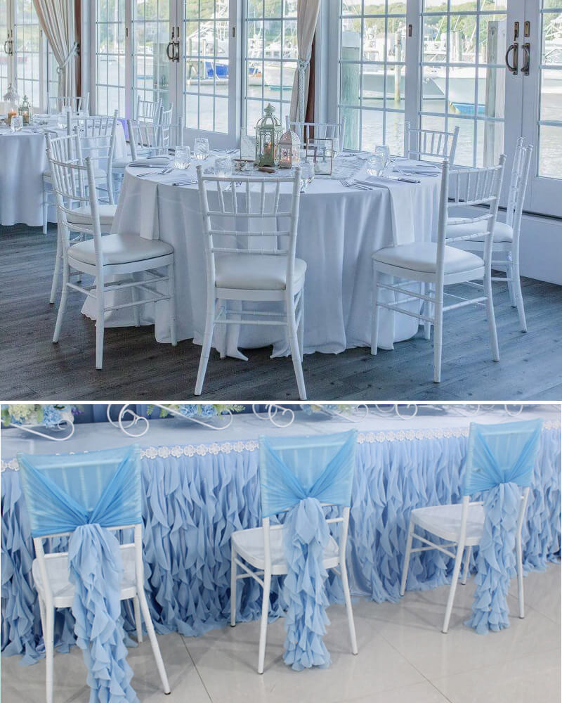 White tiffany chairs in wedding and restaurant