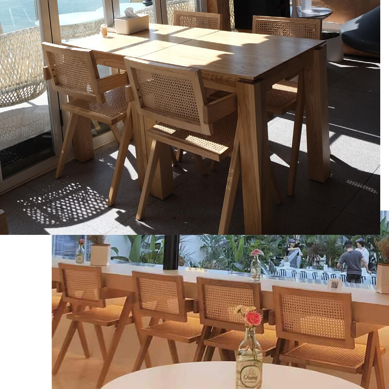 Modern restaurant cane back dining chairs and table set