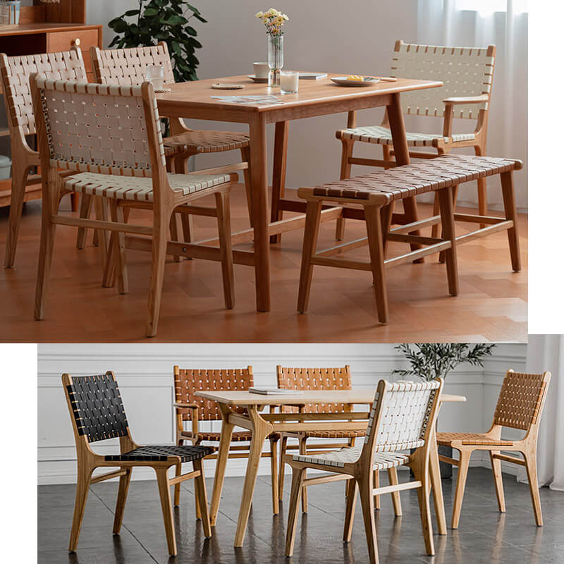 Modern Saddle leather woven side chairs and table set