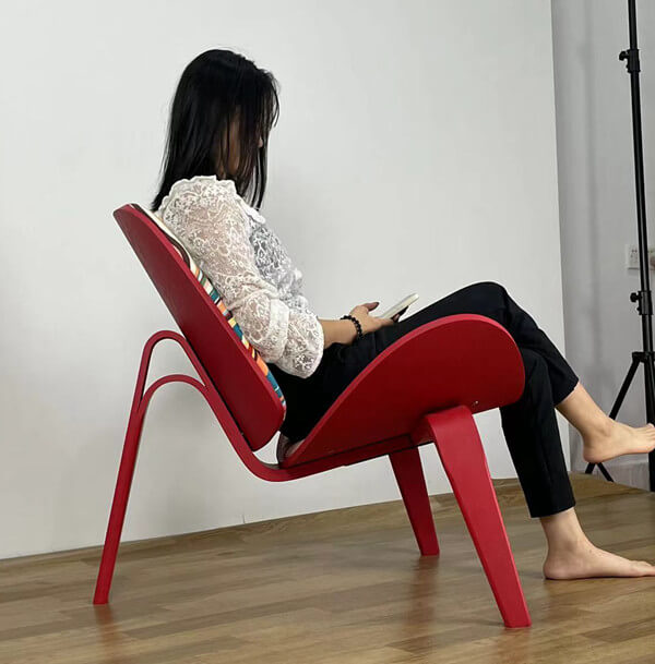 Custom red Wegner shell chair for living room