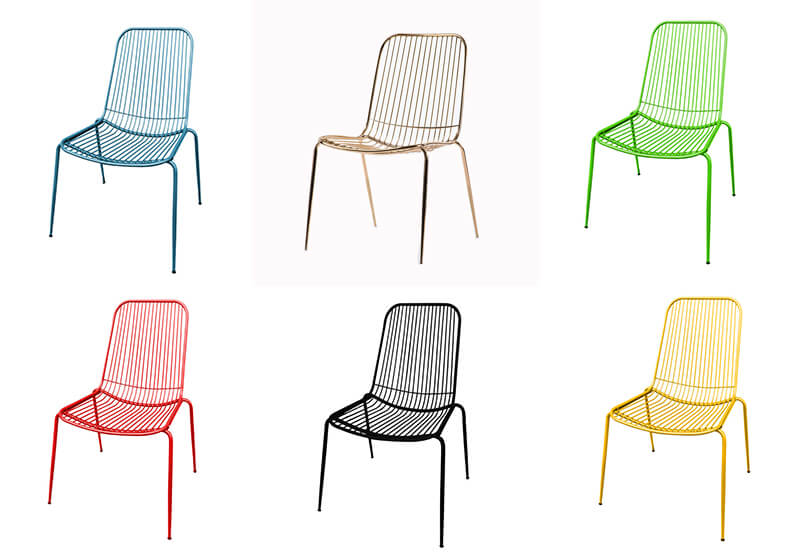 various colors options of wire chairs