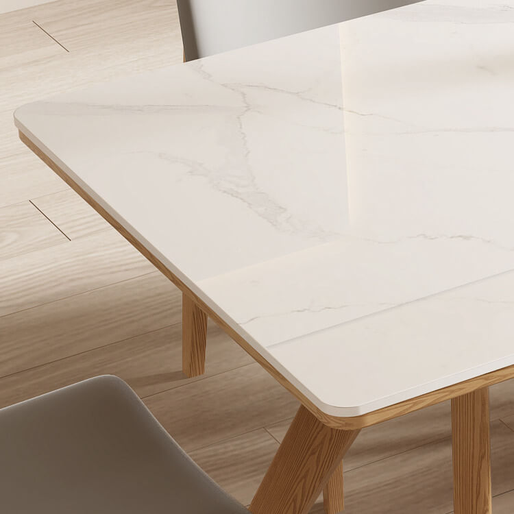Sintered Stone Tabletop detail of wooden dining table
