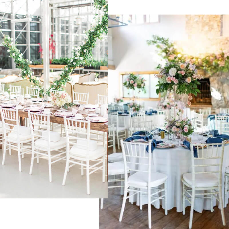 white chiavari chairs as restaurant dining chairs
