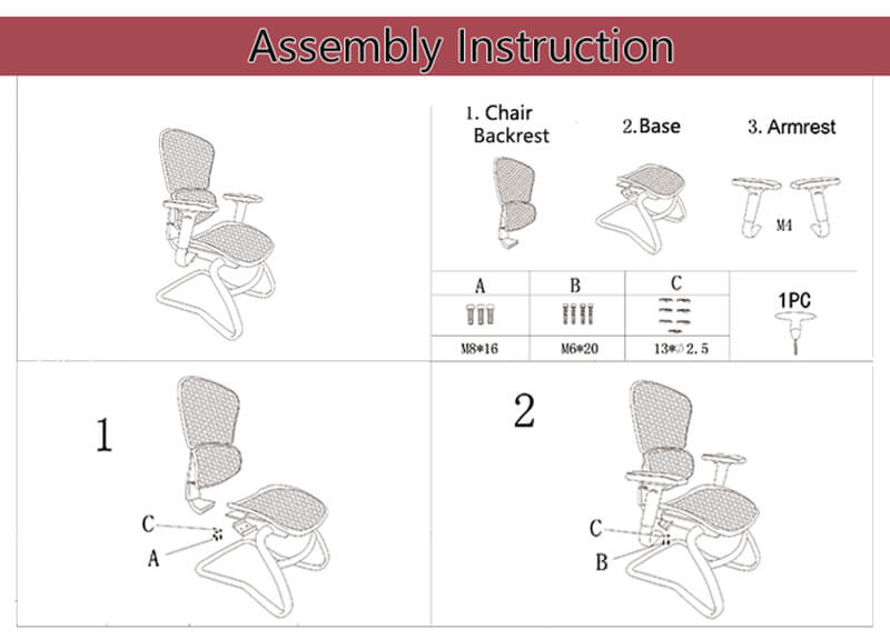 assembly guide of ergonomic chair no wheels
