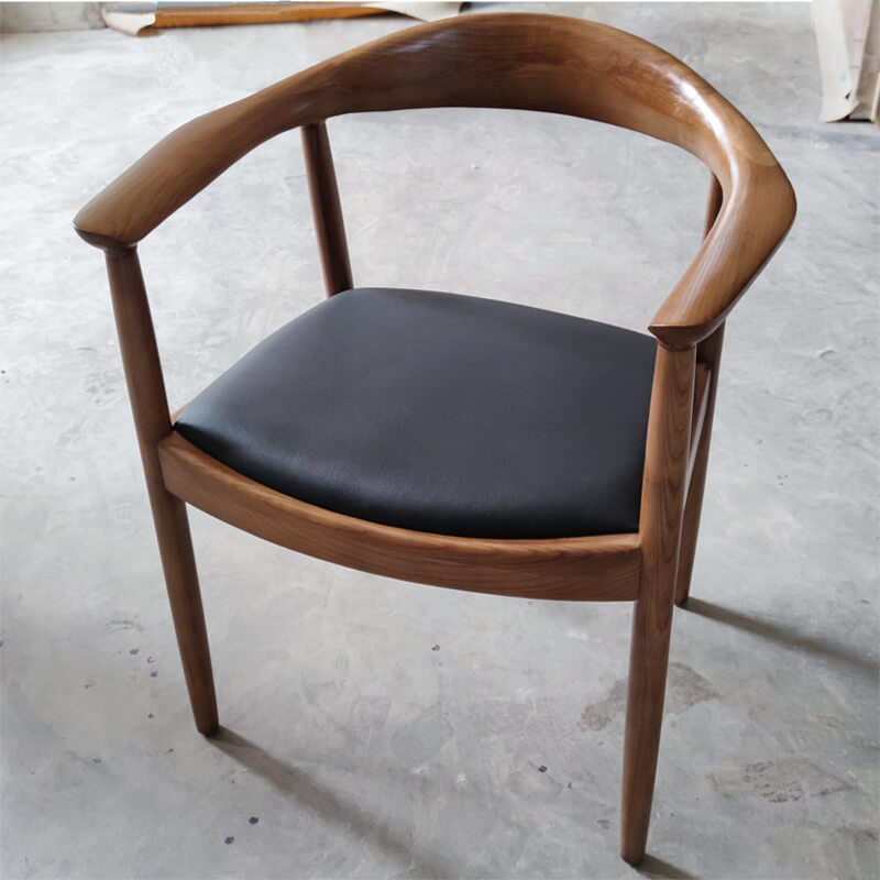 walnut solid wood black leather armchair