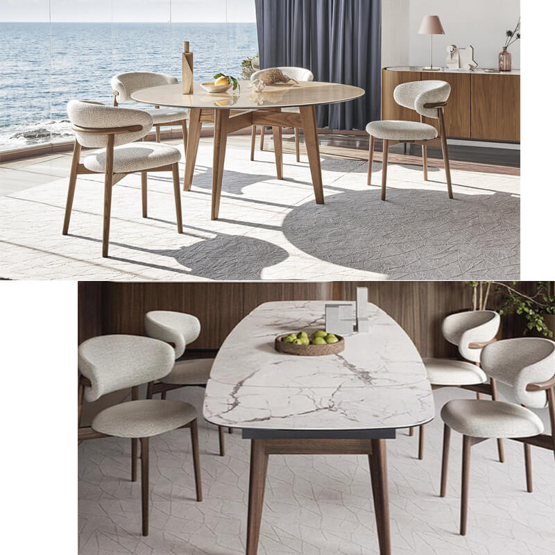 Modern fabric upholstered dining chairs table set