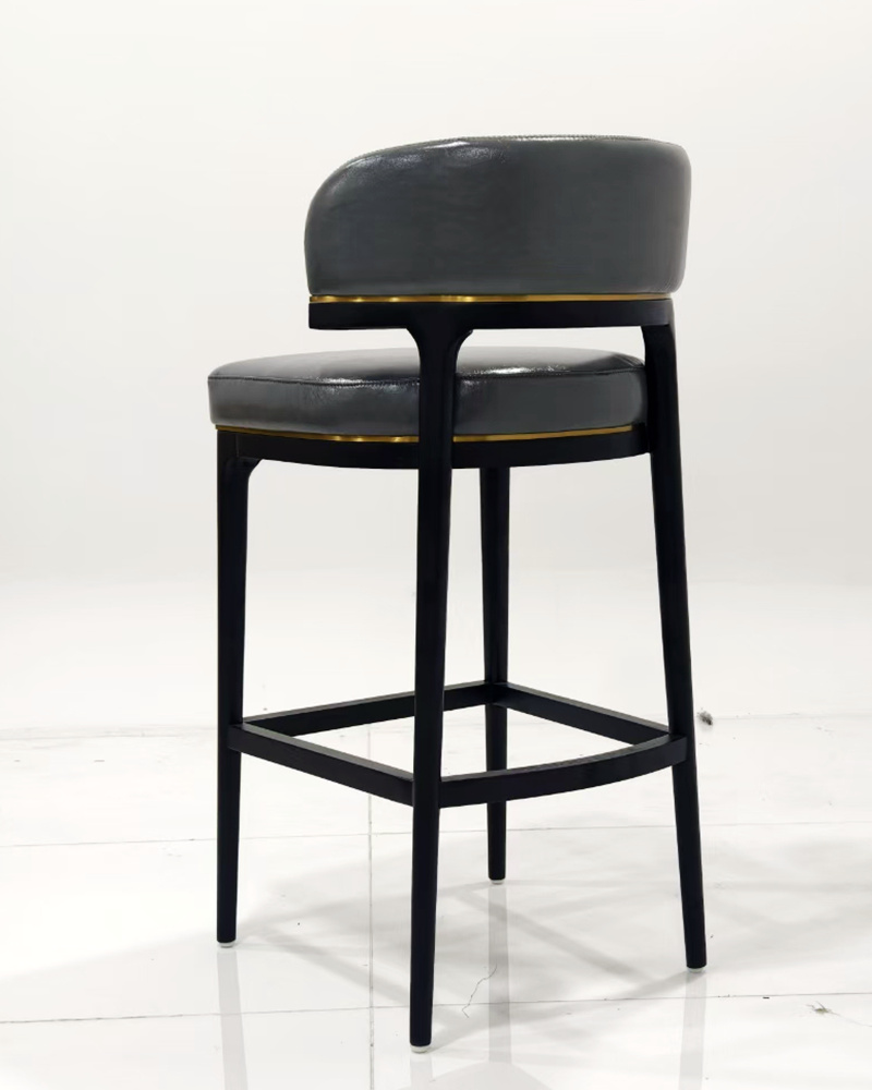 Grey Leather Luxury Bar Chairs With Dark Wood Legs Grey Leather Luxury Bar Chairs With Dark Wood Legs