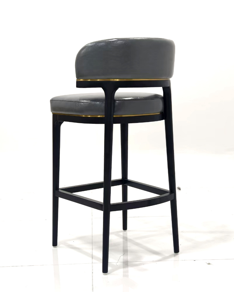 Grey Leather Luxury Bar Chairs With Dark Wood Legs