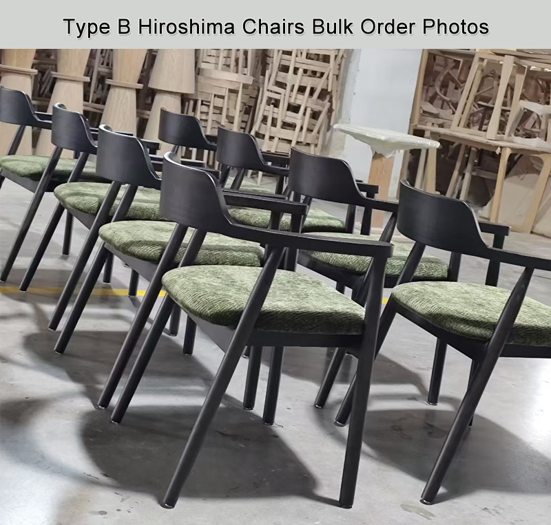Black hiroshima chair replicas with fabric cushions