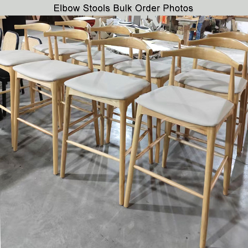 Natural wood Elbow stools counter height chairs