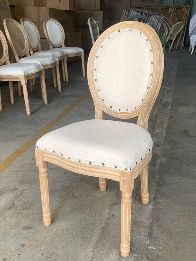 Fabric oval back dining chairs with nail heads