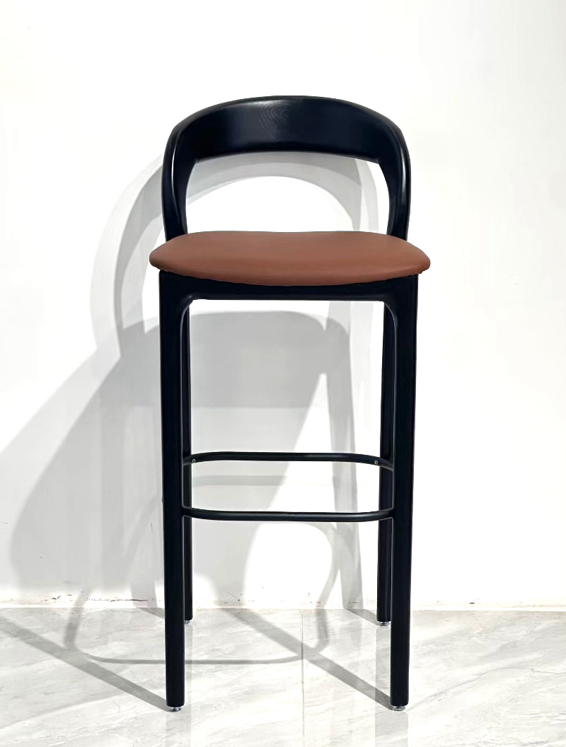 Brown Upholstered Black Wooden Island Stools With Back