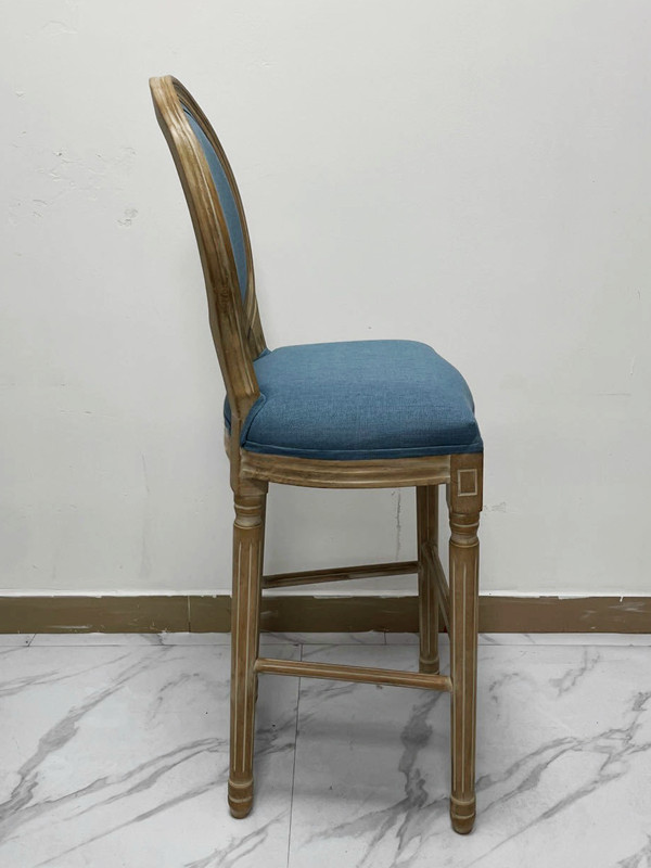 fabric and wooded french bar stools with backs