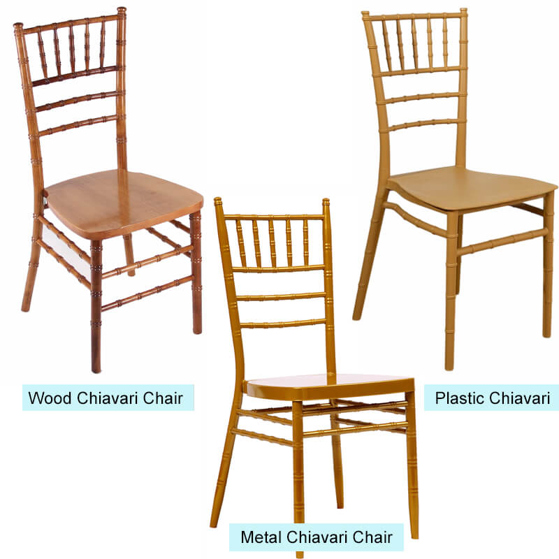 Chiavari chairs in wood, metal and PP plastic materials