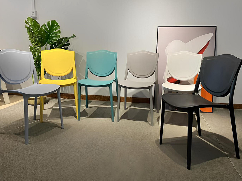 Colored plastic chairs in six colors