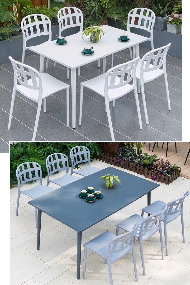 Plastic stacking chairs and table set