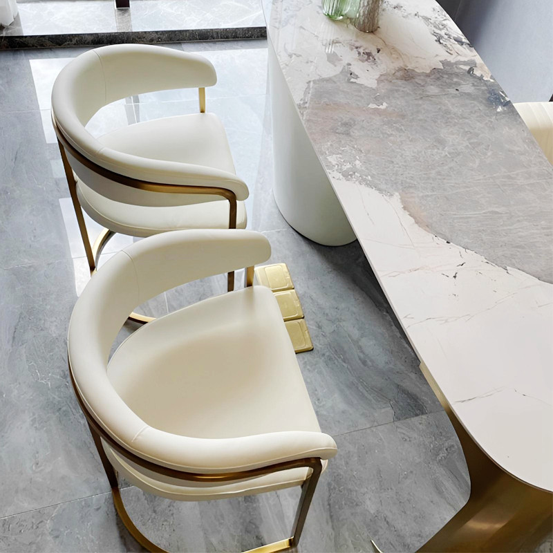 White leather gold luxury side chairs