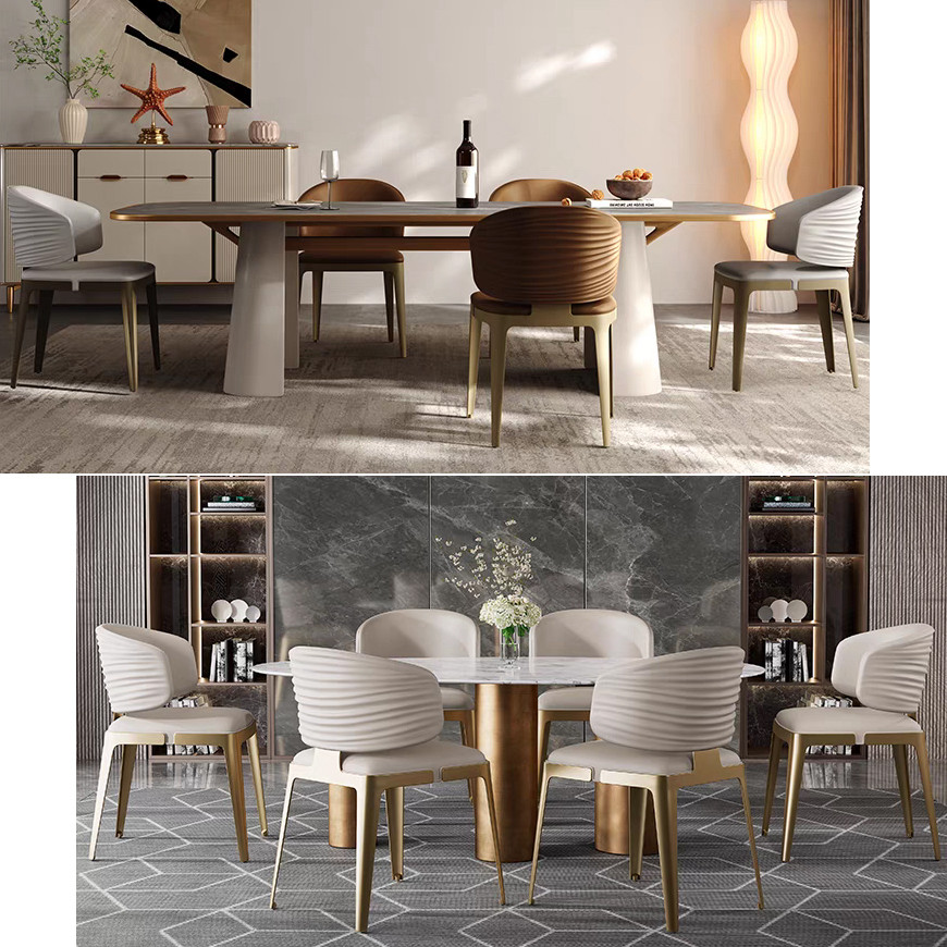 Light Luxury Contemporary Italian Dining Chairs And Marble Table Set
