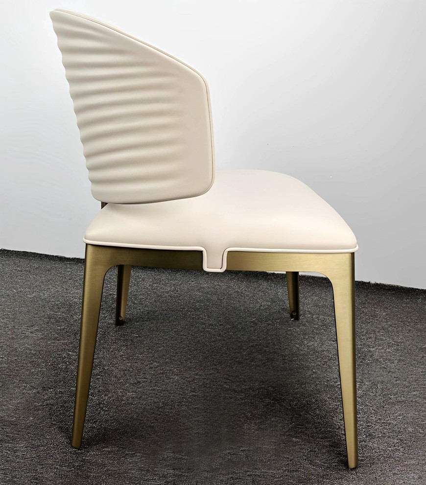 Beige Leather Cushioned Gold Metal Legs Dining Chairs Beige Leather Cushioned Gold Metal Legs Dining Chairs