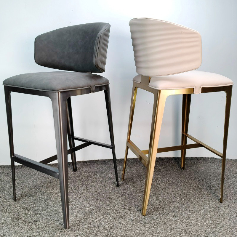 Leather Upolstered Contemporary Bar Height Chairs With Gold Legs