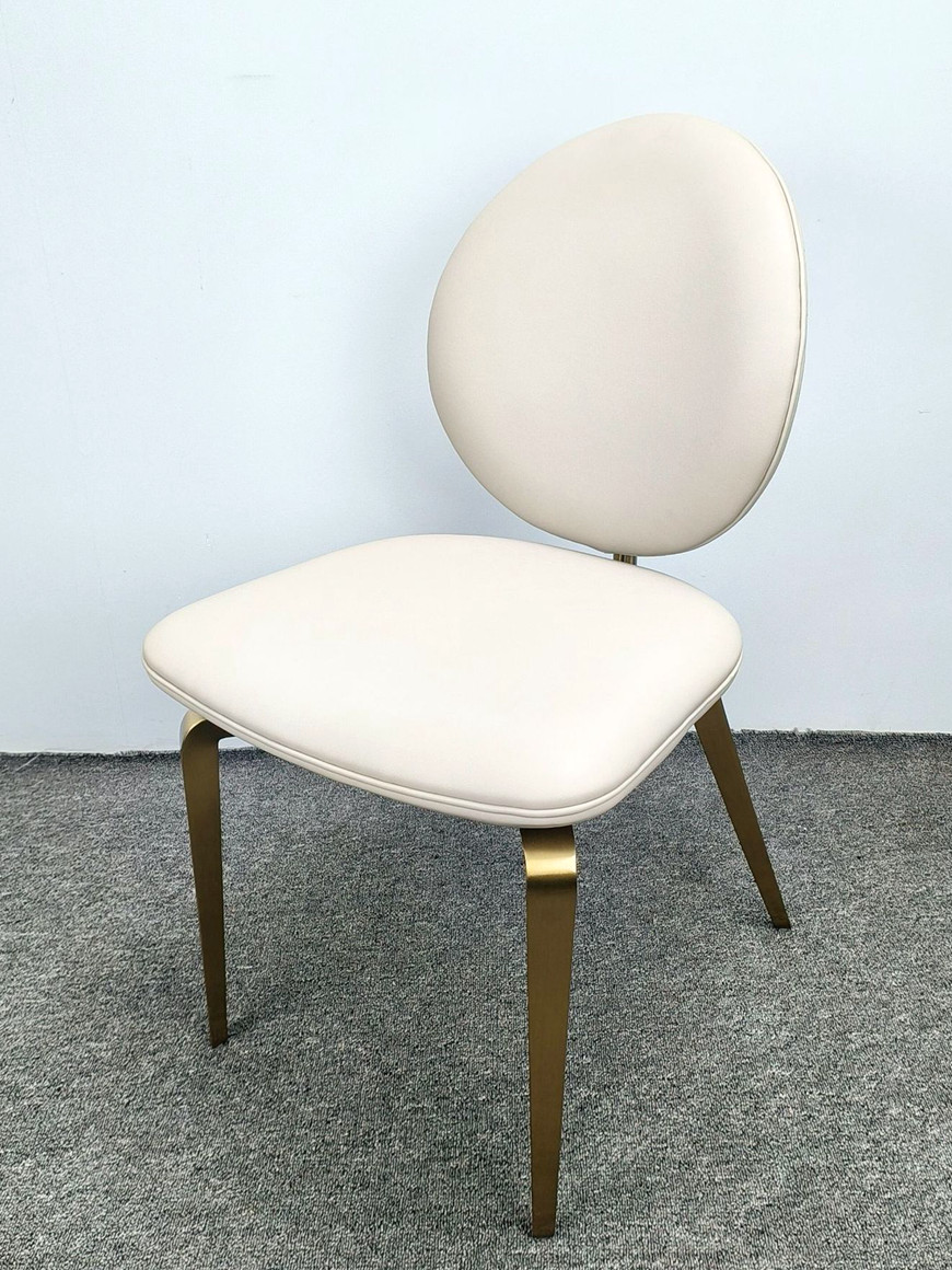 Beige Leather Upholstered High End Dining Chair With Gold Legs