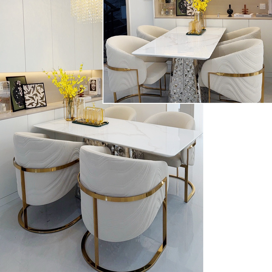 Luxury Contemporary Dining Chairs And Marble Table Set