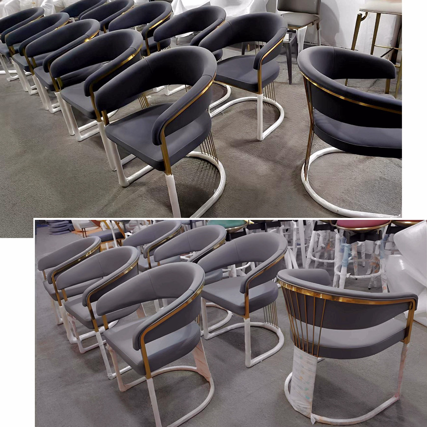 Packing of Upholstered Dining Room Chairs With Arms And Gold Legs