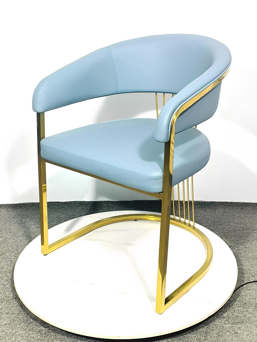 Blue Leather Upholstered Dining Room Chair With Arms