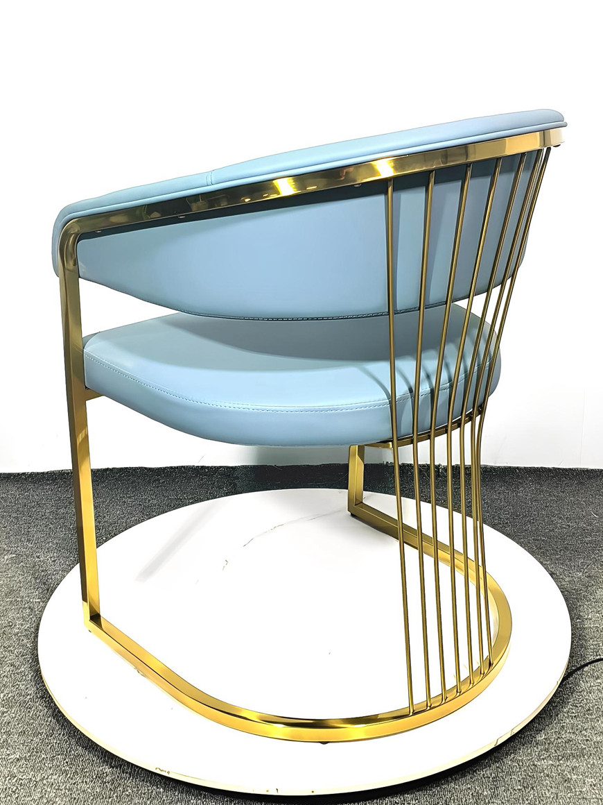 Modern Leather Upholstered Dining Room Arm Chair With Gold Legs