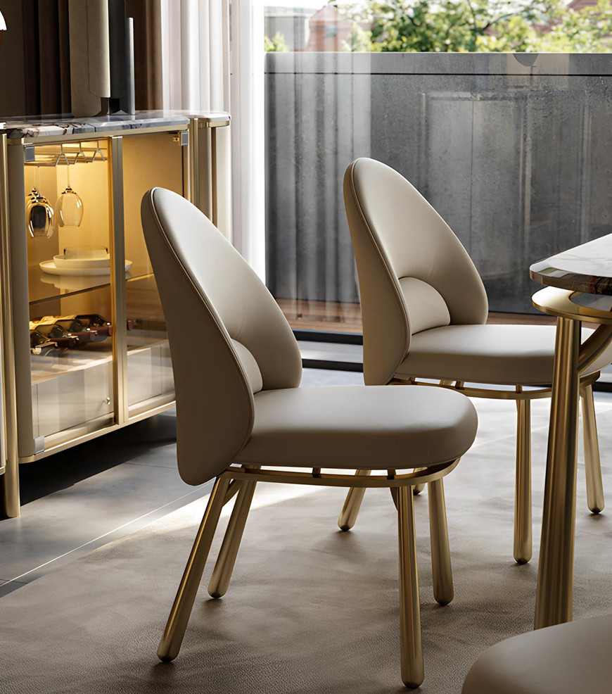 Modern leather dining chairs and table set