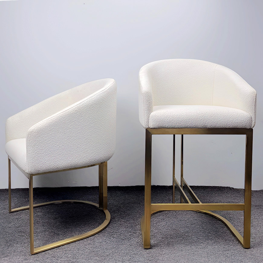 Modern Textured Fabric Upholstery Barrel Dining Chair And Bar Stool