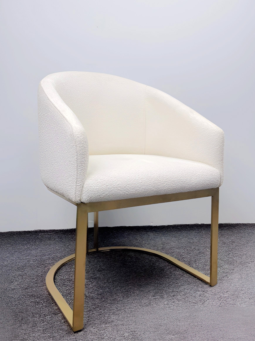 White Upholstered Barrel Dining Chair With Gold Legs