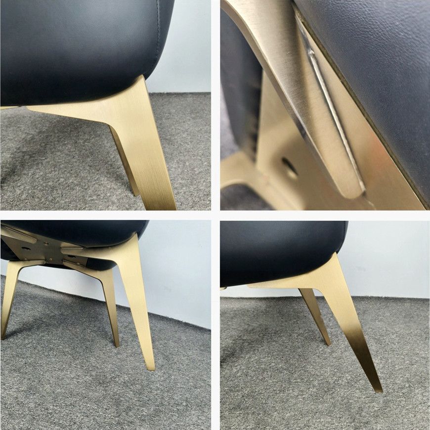 Gold Legs Details of Black Leather Upholstered Dining Room Chair