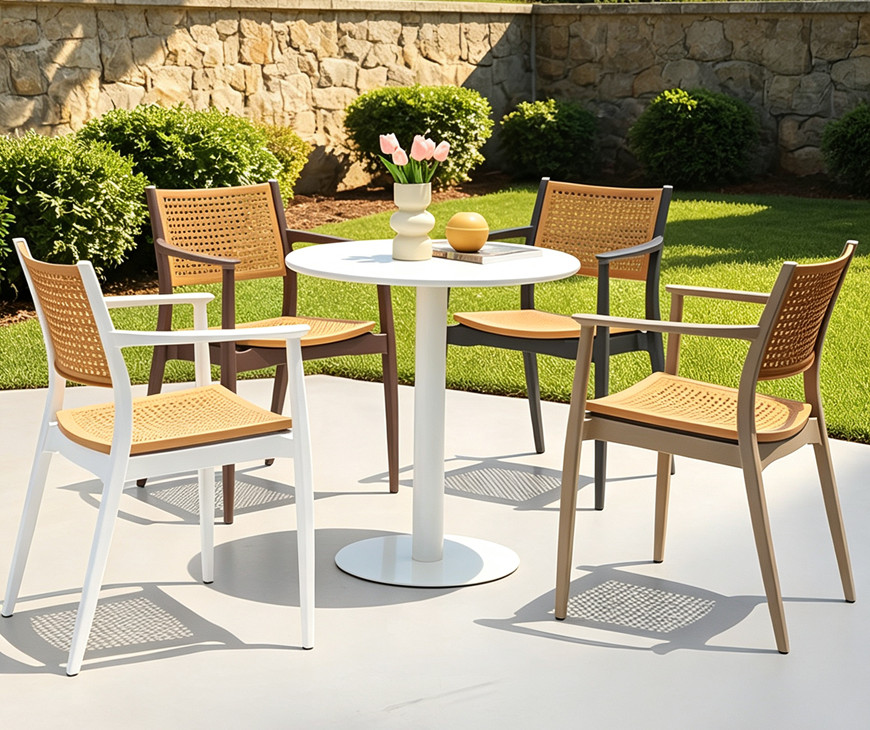 Outdoor plastic chairs and table set