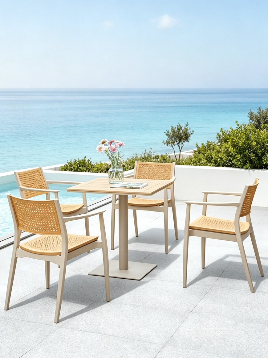 Beige Moulded Plastic Outdoor Chairs Set