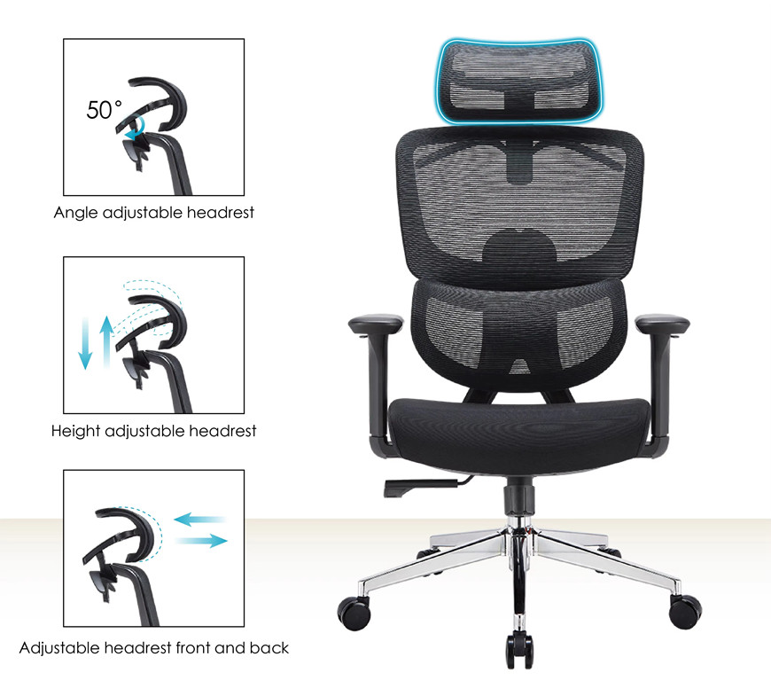 Office chair with footrest adjustable headrest